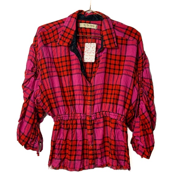 ❌SOLD ❌ NWT - FREE PEOPLE Pacific Dawn Drawstring Plaid - Picture 4 of 6